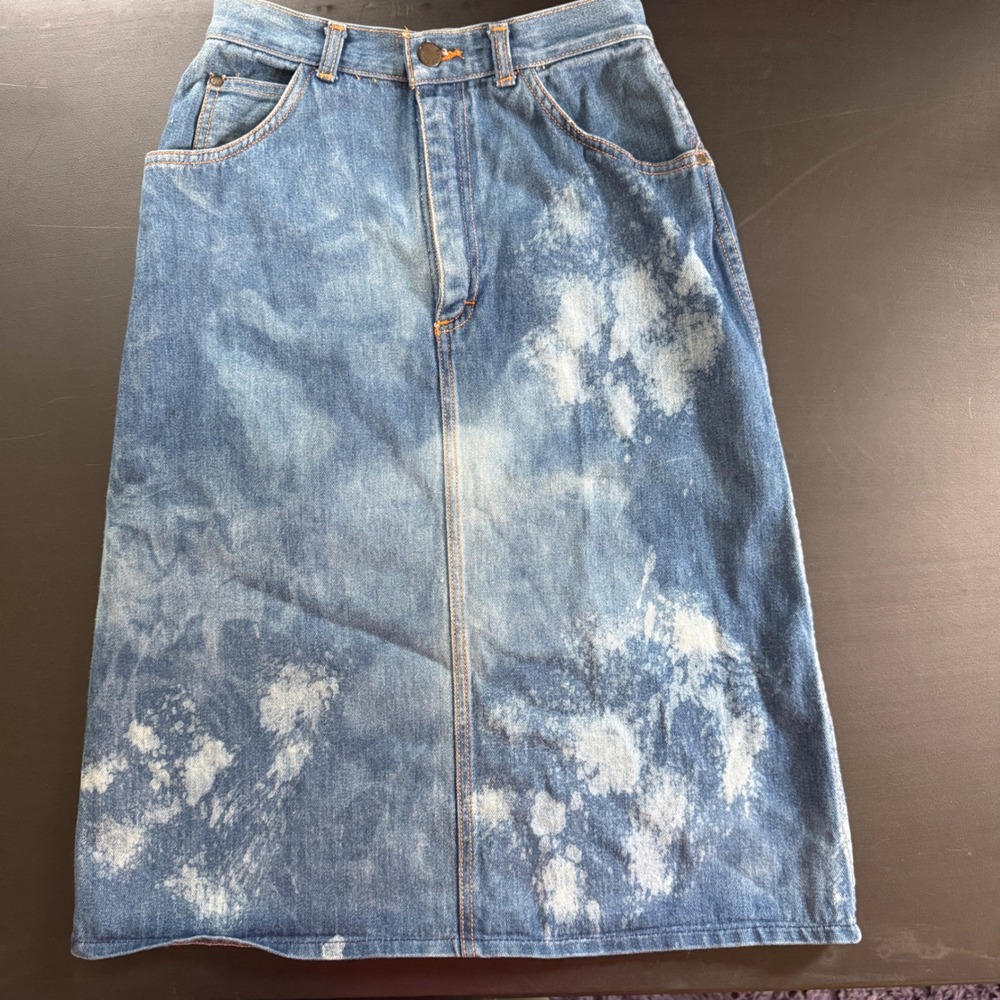 Gitano Vintage Acid Wash Denim Midi Skirt Blue 100% Cotton Made in Brazil 10/11‎